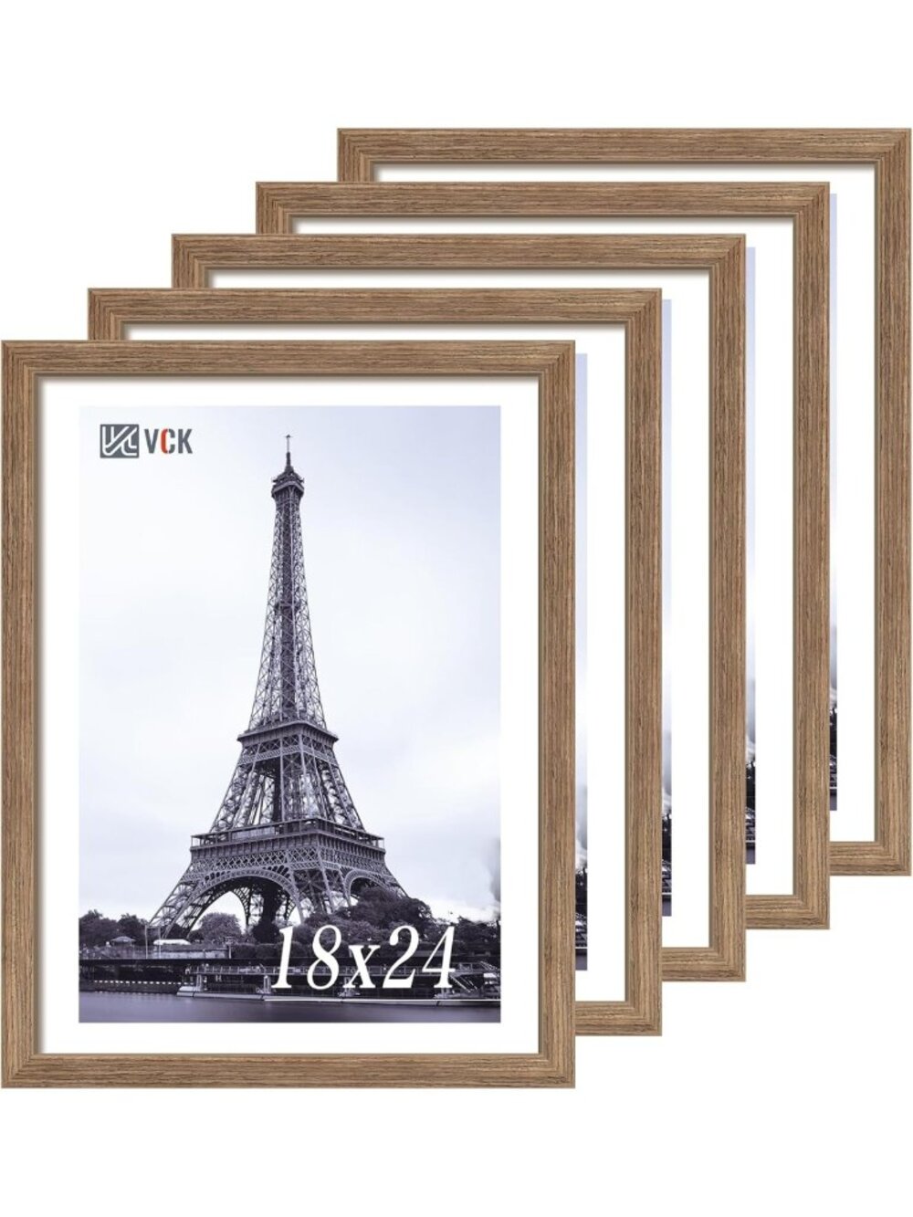 Set of 5 Brown Walnut Wood Poster Frames 18x24 - Stylish Wall Mount Decor